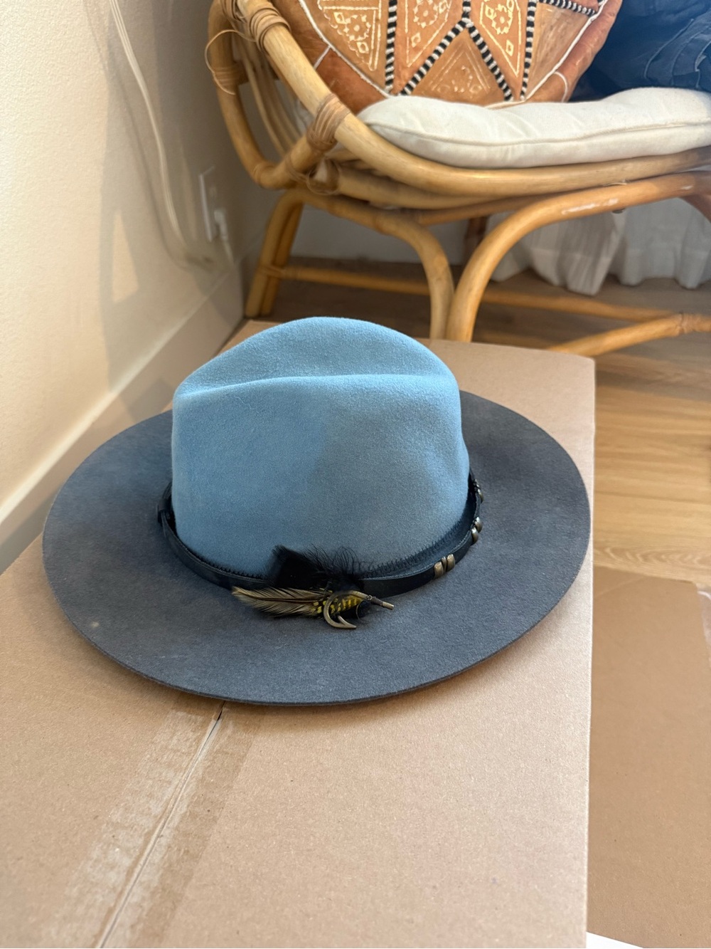 Goorin Bros Two-Tone Blue Gray Wool Fedora with Feather Band